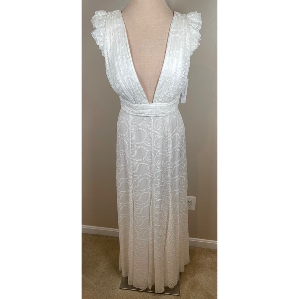 ALICE + OLIVIA Vanna Ruffle Flutter Sleeve Eyelet Embroidered Maxi Dress Size 0 - Picture 5 of 12